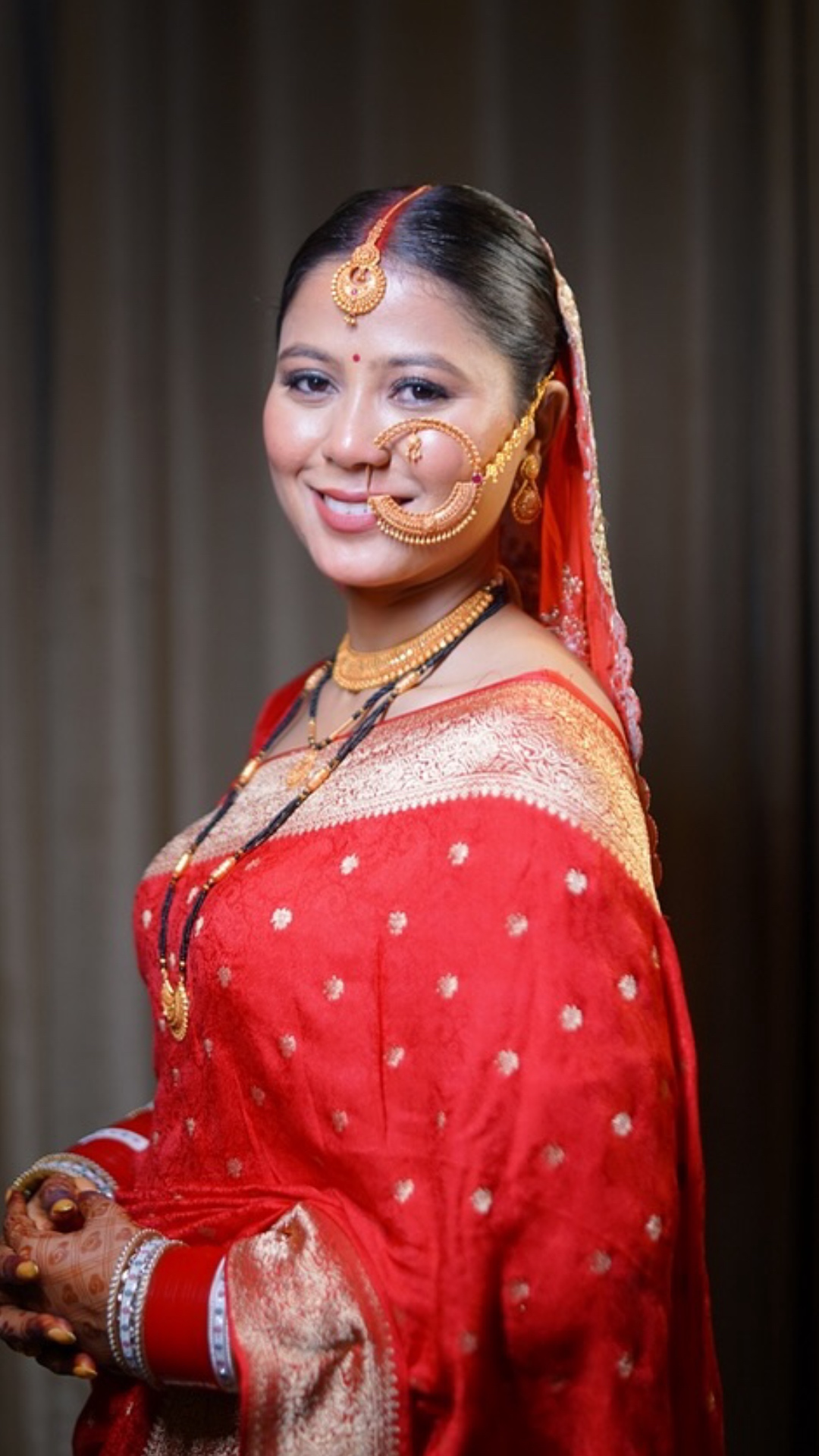 Red Saree with golden color border