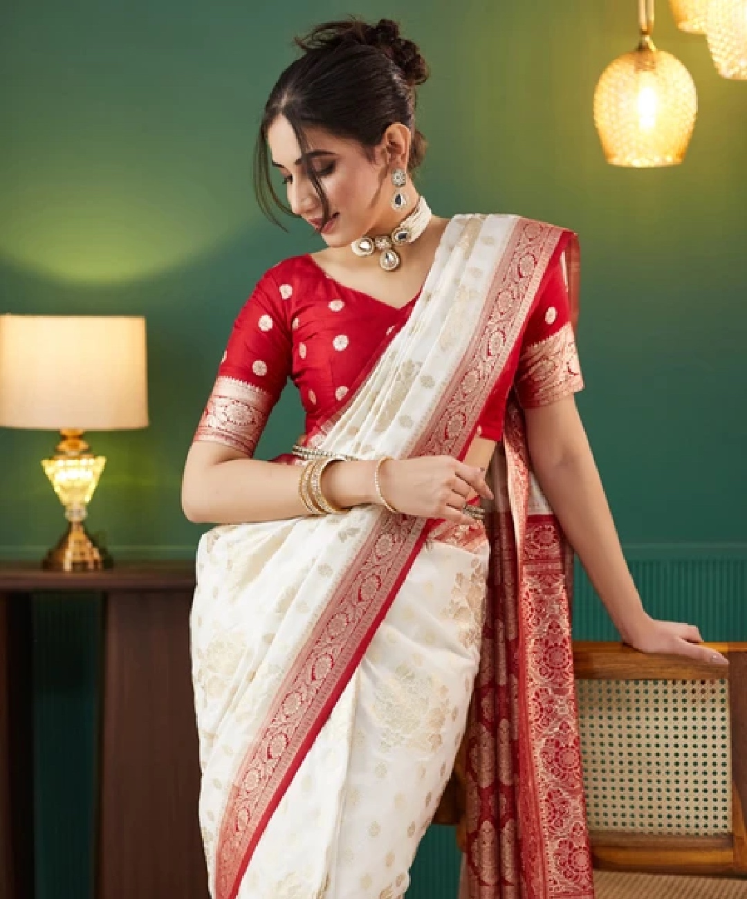 Beauty in Red and White Saree