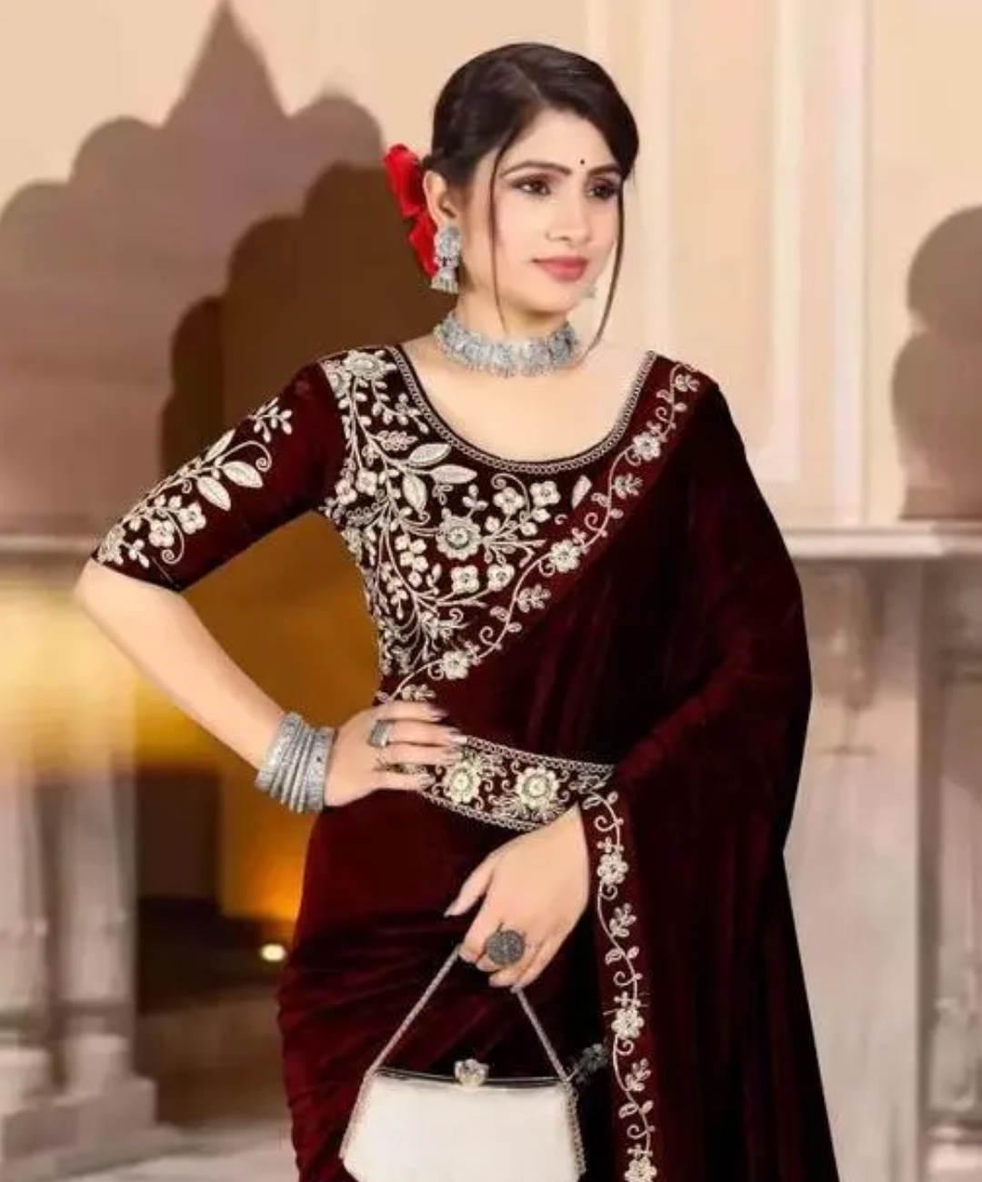 Velvet Saree Look
